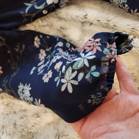 Maurices Navy Blue Floral (off shoulder-choice) Chiffon 3/4 sleeve dress XXL EUC - Picture 5 of 10